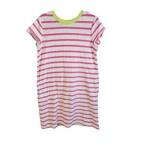 Primary Kids Size 6-7 Tee Shirt Dress White Red Stripes 100% Cotton Beach Preppy